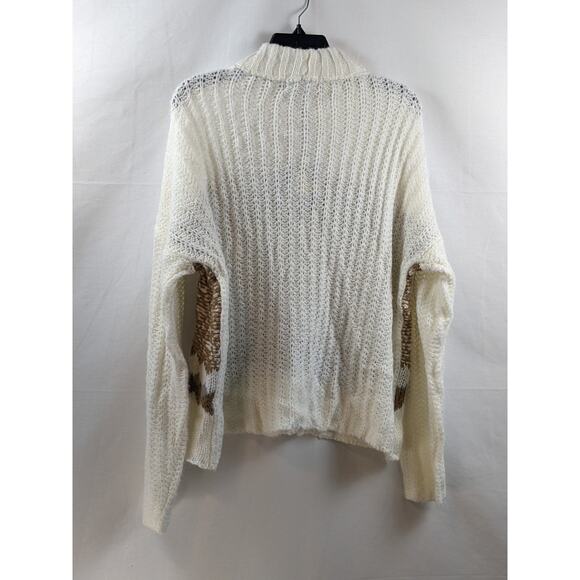 Knox Rose Fair Isle Sweater Mock Turtleneck Ivory L Knit Drop Shoulders Pullover - Picture 2 of 9